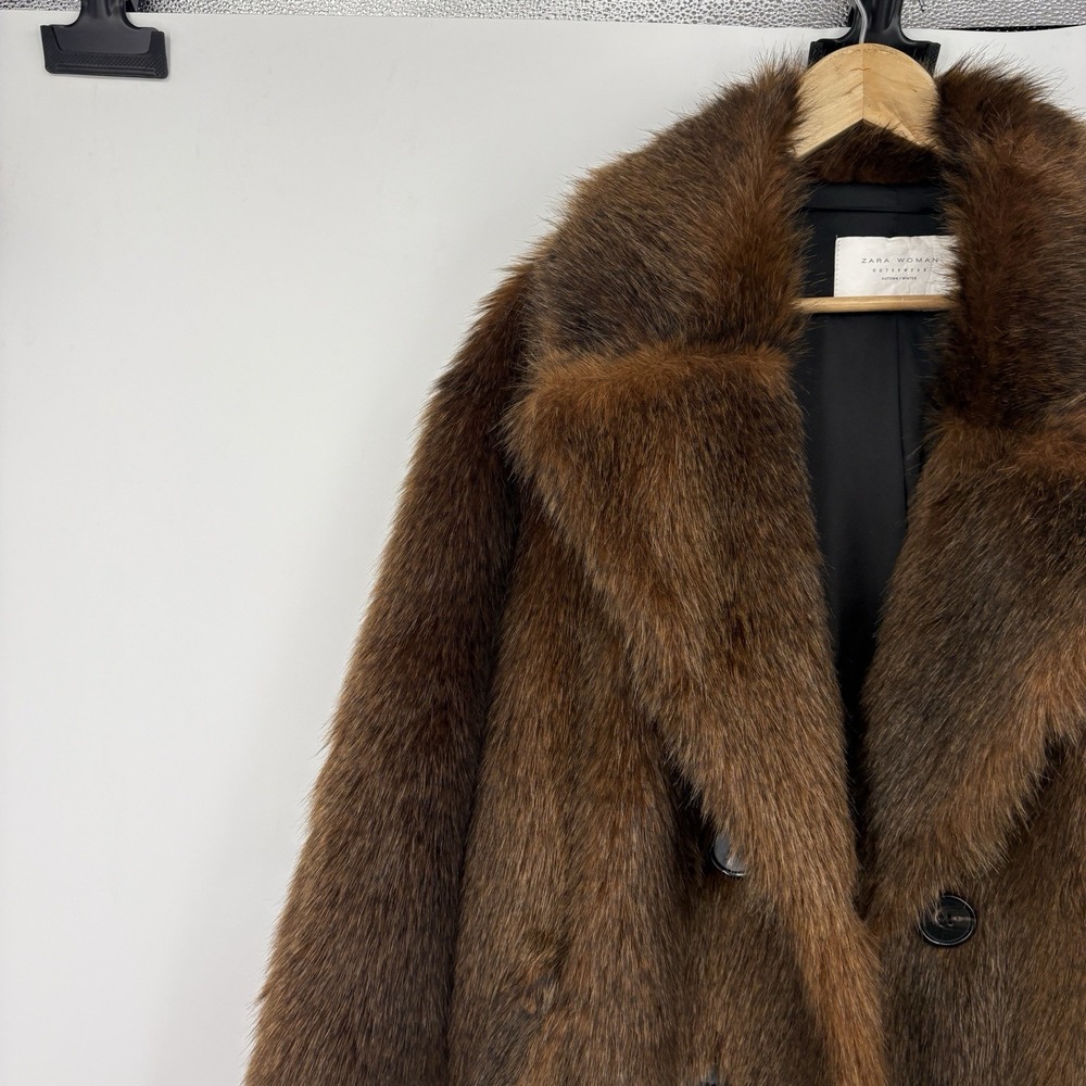 Zara Faux Fur Coat XLarge Plush Glam Old Money Indie Sleaze Double Breasted - Picture 2 of 8